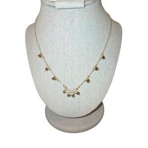 Michal Negrin Signed Swarovski Crystal Flower Bronze Ball Chain‎ Necklace 16"